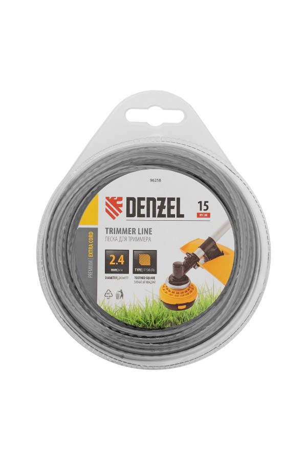 Леска для триммера двухкомпонентная зубчатый квадрат, 2,4мм х 15м, блистер EXTRA CORD, Denzel