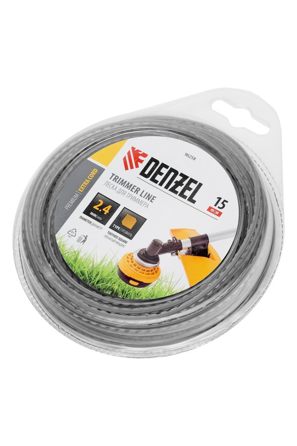 Леска для триммера двухкомпонентная зубчатый квадрат, 2,4мм х 15м, блистер EXTRA CORD, Denzel