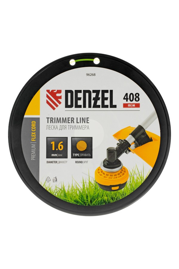 Леска для триммера круглая, 1,6мм х 408м, на DIN катушке FLEX CORD, Denzel