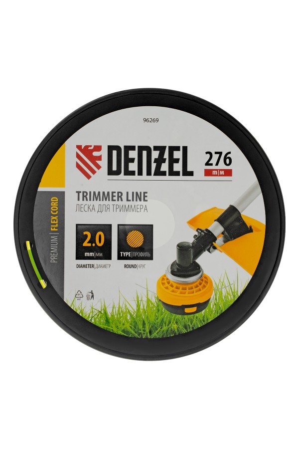 Леска для триммера круглая, 2,0мм х 276м, на DIN катушке FLEX CORD,  Denzel