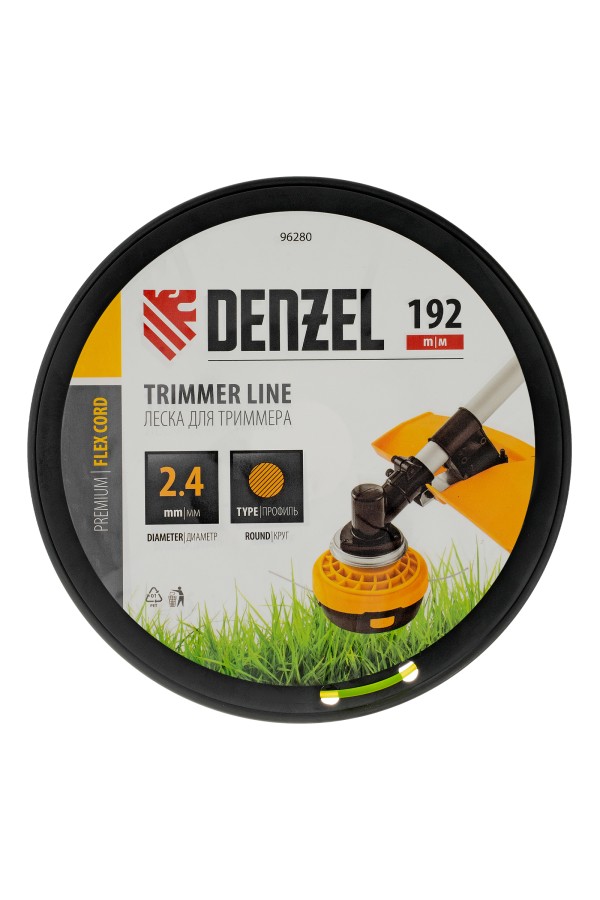 Леска для триммера круглая, 2,4мм х 192м, на DIN катушке FLEX CORD Denzel
