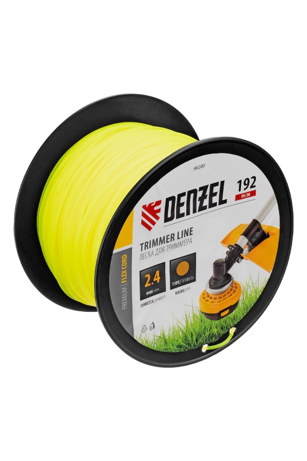 Леска для триммера круглая, 2,4мм х 192м, на DIN катушке FLEX CORD Denzel