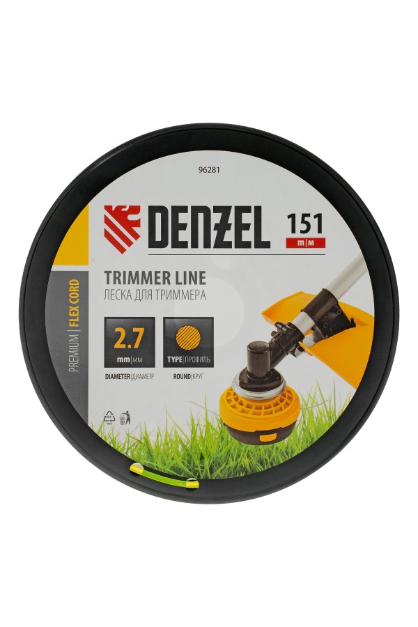 Леска для триммера круглая, 2,7мм х 151м, на DIN катушке FLEX CORD,  Denzel