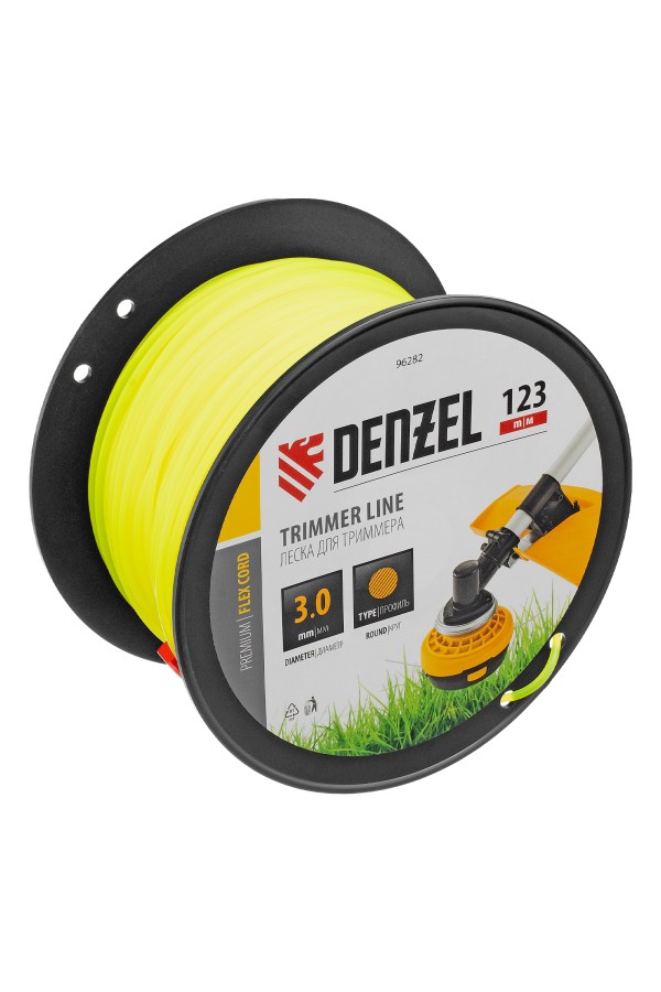 Леска для триммера круглая, 3,0мм х 123м, на DIN катушке FLEX CORD,  Denzel