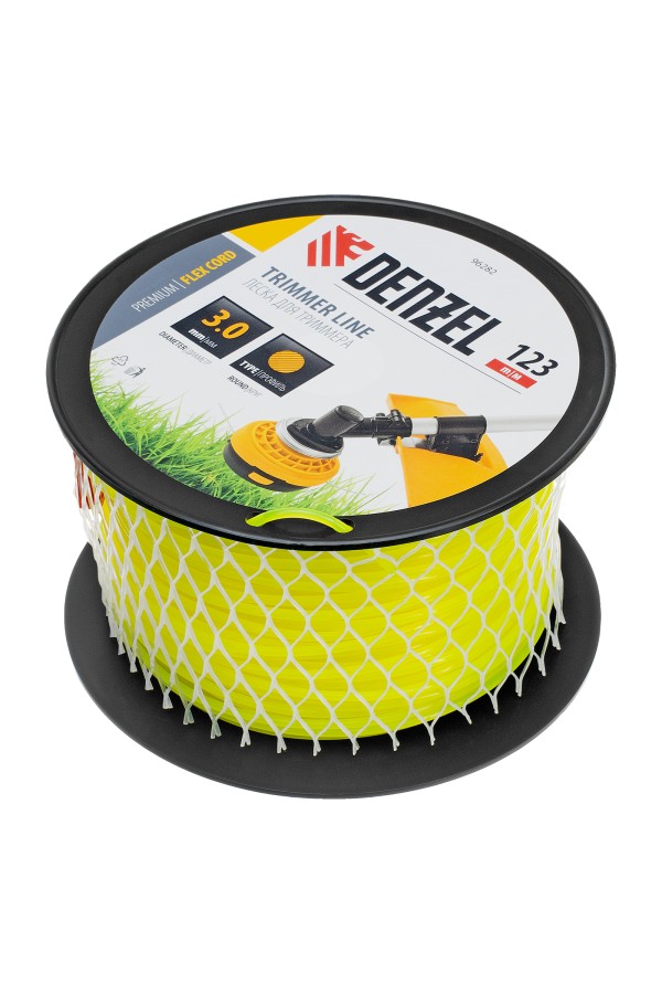 Леска для триммера круглая, 3,0мм х 123м, на DIN катушке FLEX CORD,  Denzel