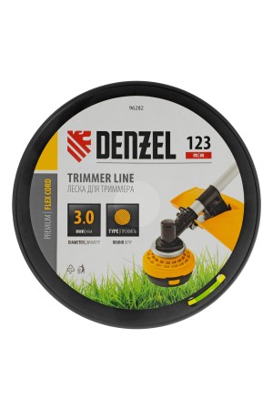 Леска для триммера круглая, 3,0мм х 123м, на DIN катушке FLEX CORD,  Denzel