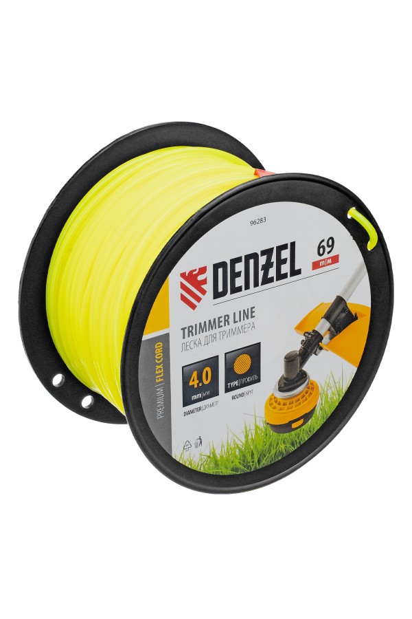 Леска для триммера круглая, 4,0мм х 69м, на DIN катушке FLEX CORD,  Denzel