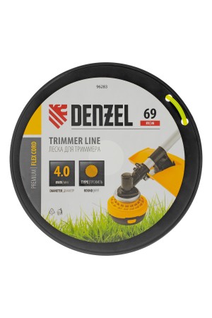 Леска для триммера круглая, 4,0мм х 69м, на DIN катушке FLEX CORD,  Denzel