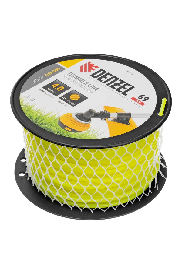 Леска для триммера круглая, 4,0мм х 69м, на DIN катушке FLEX CORD,  Denzel