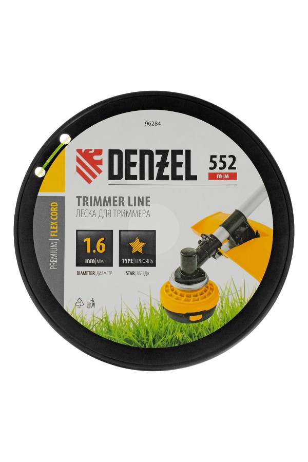 Леска для триммера звезда, 1,6мм х 552м, на DIN катушке FLEX CORD,  Denzel