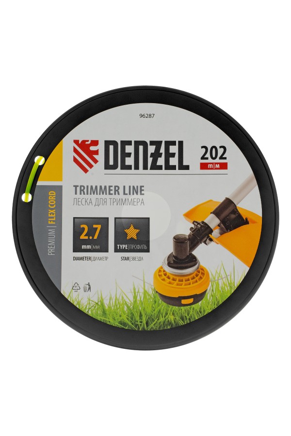 Леска для триммера звезда, 2,7мм х 202м, на DIN катушке FLEX CORD Denzel