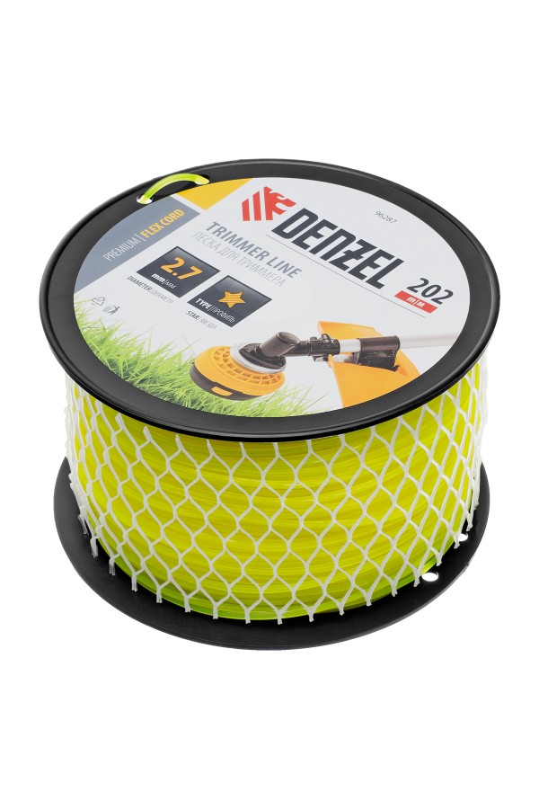 Леска для триммера звезда, 2,7мм х 202м, на DIN катушке FLEX CORD Denzel