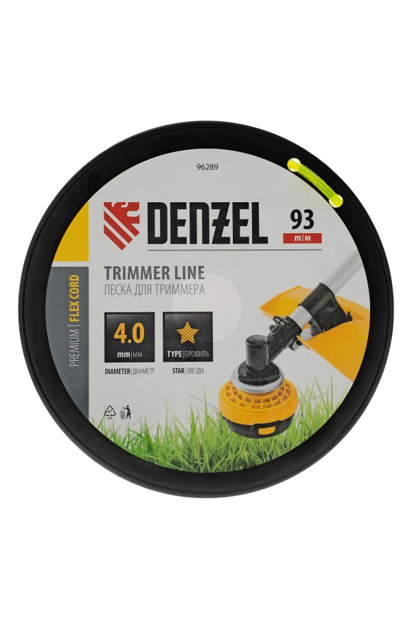 Леска для триммера звезда, 4,0мм х 93м, на DIN катушке FLEX CORD Denzel