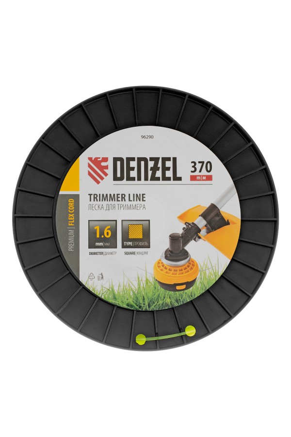 Леска для триммера квадрат 1,6мм х 370м, на DIN катушке FLEX CORD Denzel