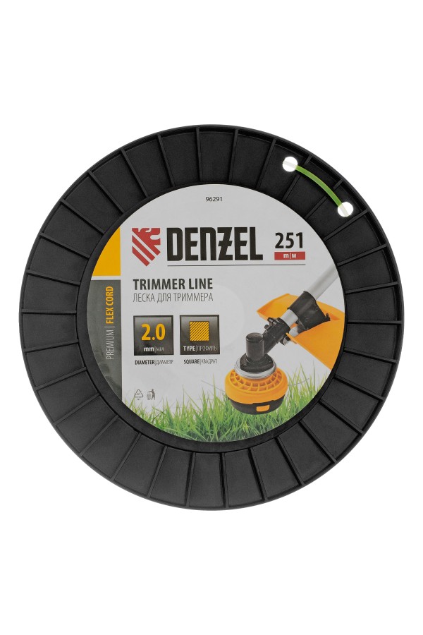Леска для триммера квадрат, 2,0мм х 251м, на DIN катушке FLEX CORD Denzel