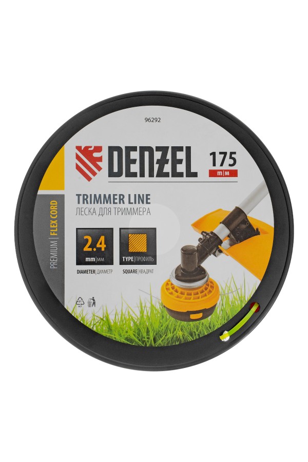 Леска для триммера квадрат, 2,4мм х 175м, на DIN катушке FLEX CORD Denzel