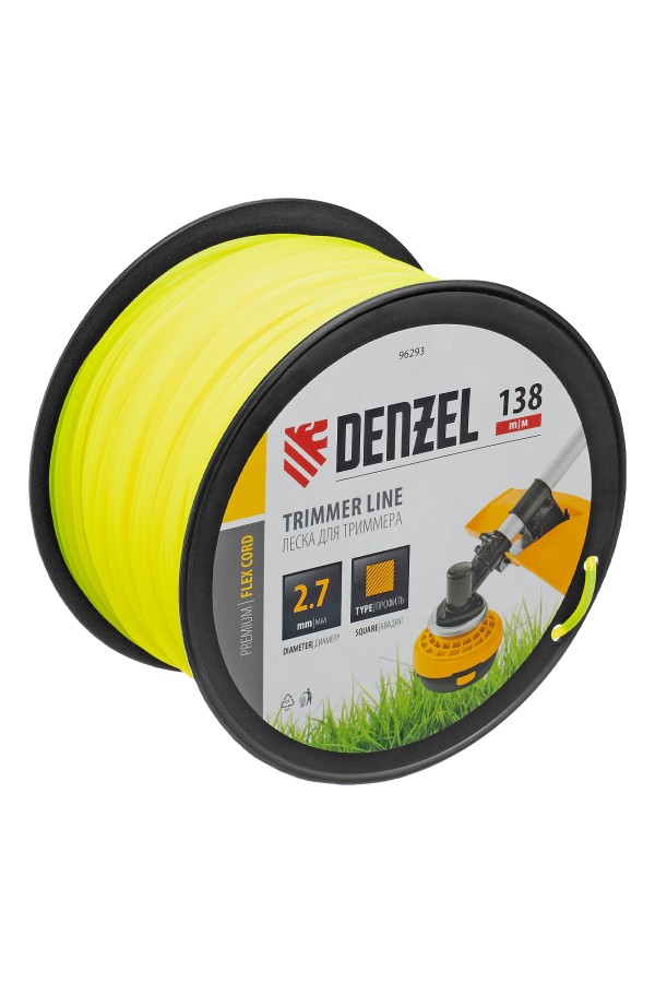 Леска для триммера квадрат, 2,7м х 138м, на DIN катушке FLEX CORD Denzel