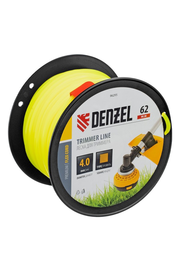 Леска для триммера квадрат, 4,0мм х 62м, на DIN катушке FLEX CORD Denzel