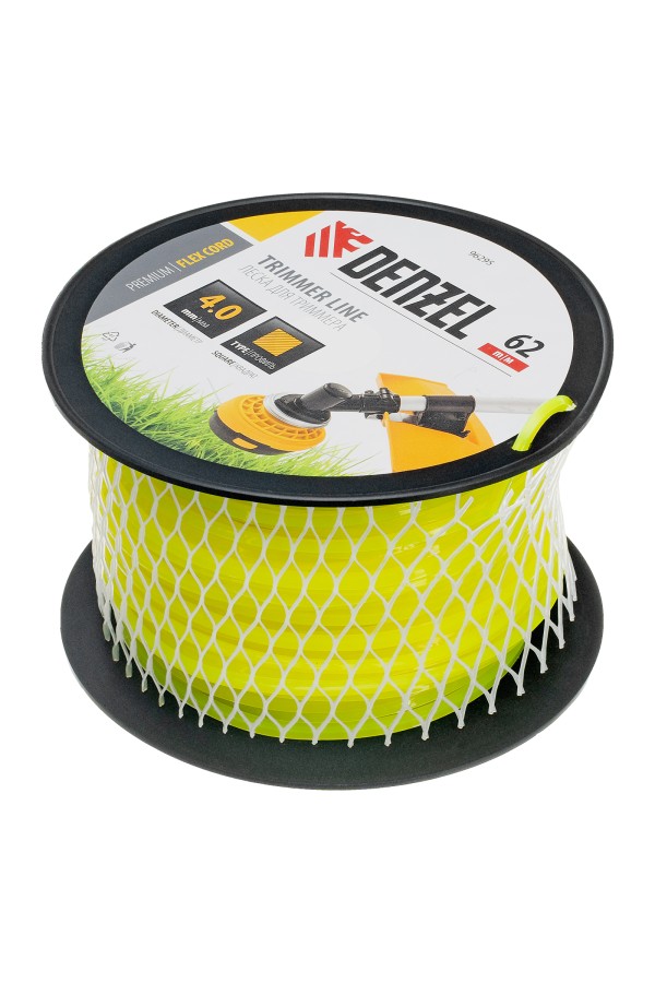Леска для триммера квадрат, 4,0мм х 62м, на DIN катушке FLEX CORD Denzel