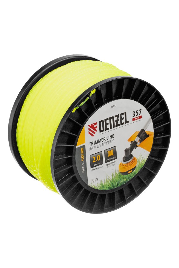 Леска для триммера витой квадрат, 2,0мм х 357м, на DIN катушке FLEX CORD Denzel
