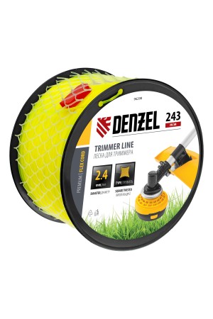 Леска для триммера витой квадрат, 2,4мм х 243м, на DIN катушке FLEX CORD// Denzel