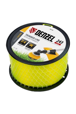 Леска для триммера витой квадрат, 2,4мм х 243м, на DIN катушке FLEX CORD// Denzel