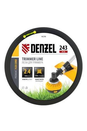 Леска для триммера витой квадрат, 2,4мм х 243м, на DIN катушке FLEX CORD// Denzel