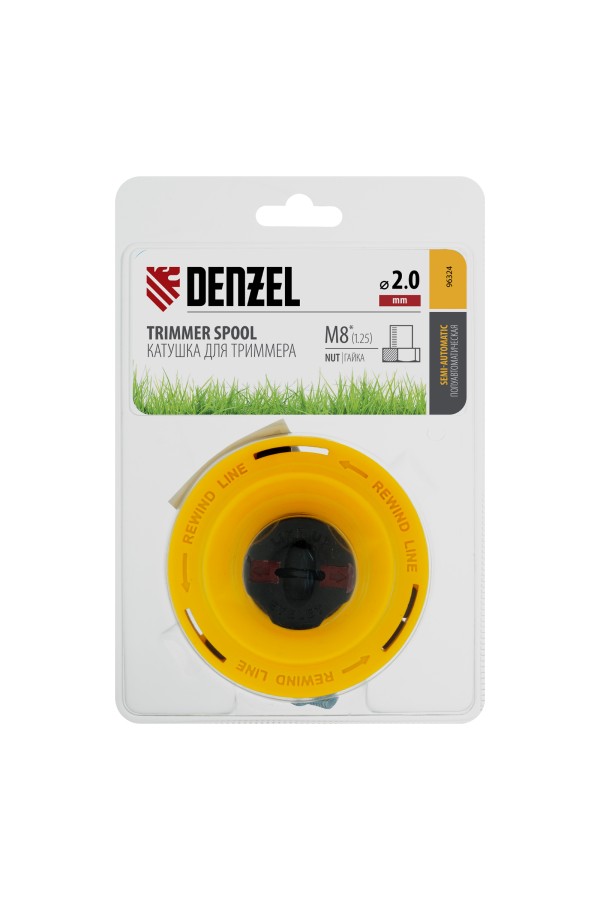 Катушка триммерная полуавтоматическая, легкая заправка лески, гайка M8x1.25, винт M8-M8 Denzel