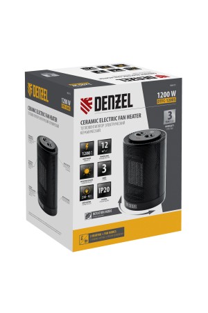 Тепловентилятор керамический DTFC-1200S, вращение, 3 реж., вент., нагрев 600/1200 Вт // Denzel