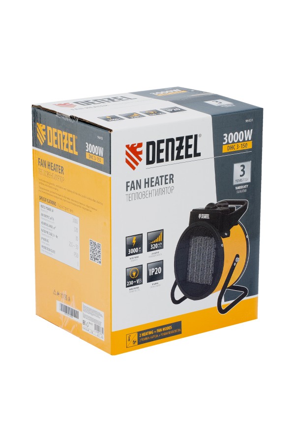Тепловая пушка, керамический нагреватель (тепловентилятор) DHC 3-150, 230 В, 0.025/1.5/3 кВт Denzel