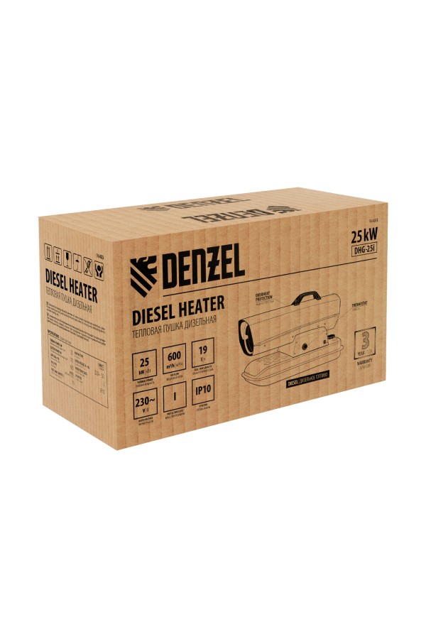 Дизельная тепловая пушка DHG-25i, 25 кВт, 600 м3/ч, прямой нагрев, термостат Denzel