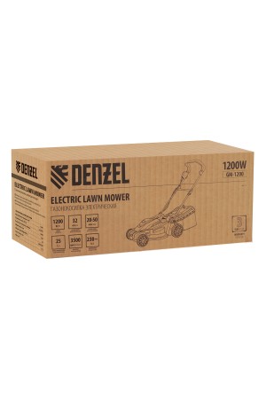 Газонокосилка электрическая GM-1200, 1200 Вт, ширина 32 см, 3 уровня, травосборник 25 л. Denzel