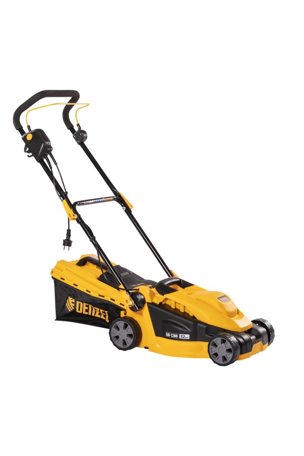 Газонокосилка электрическая GM-1200, 1200 Вт, ширина 32 см, 3 уровня, травосборник 25 л. Denzel