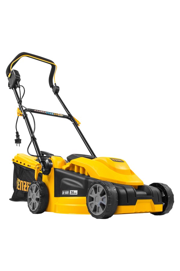 Газонокосилка электрическая GM-1600, 1600 Вт, ширина 36 см, 3 уровя, травосборник 35 л. Denzel
