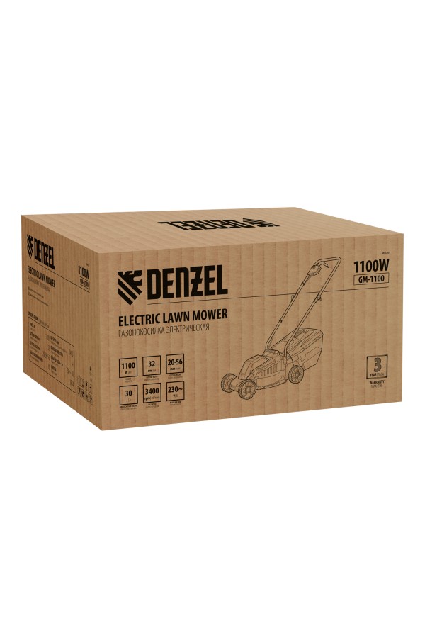Газонокосилка электрическая GM-1100, 1100 Вт, шир. 32 см, 3 уров., травосб. 30 л Denzel