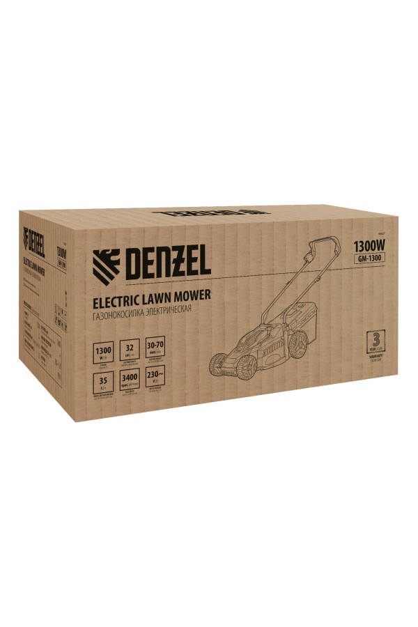 Газонокосилка электрическая GM-1300, 1300 Вт, шир. 32 см, 5 уров., травосб. 35 л Denzel