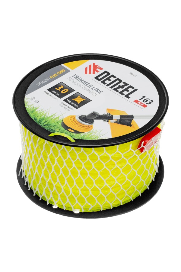 Леска для триммера витой квадрат, 3,0мм х 163м, на DIN катушке FLEX CORD Denzel