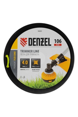 Леска для триммера витой квадрат, 4,0мм х 106м, на DIN катушке FLEX CORD// Denzel