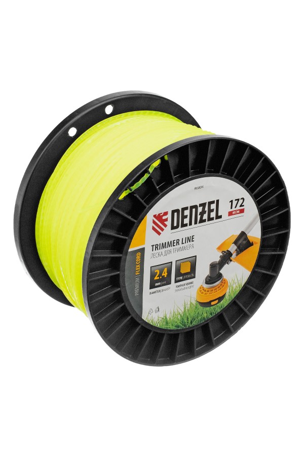 Леска для триммера зубчатый квадрат, 2,4мм х 172м, на DIN катушке FLEX CORD Denzel