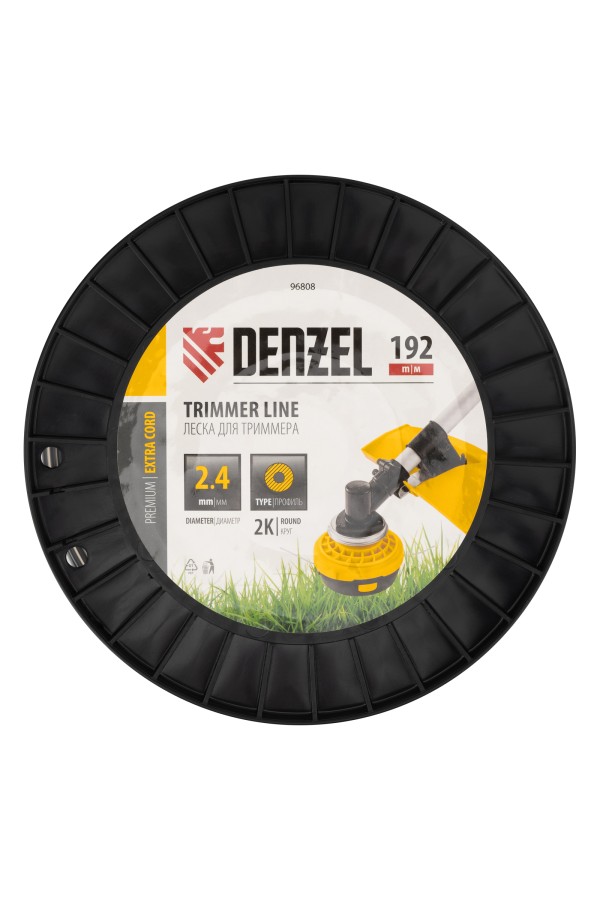 Леска для триммера двухкомпонентная круглая, 2,4мм х 192м, на DIN катушке EXTRA CORD Denzel
