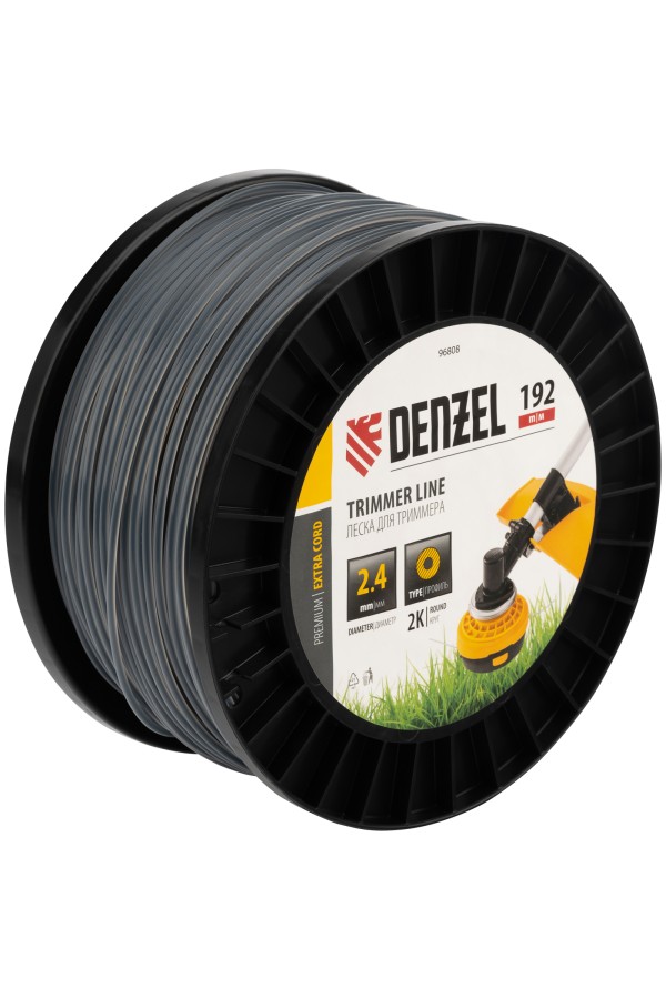 Леска для триммера двухкомпонентная круглая, 2,4мм х 192м, на DIN катушке EXTRA CORD Denzel