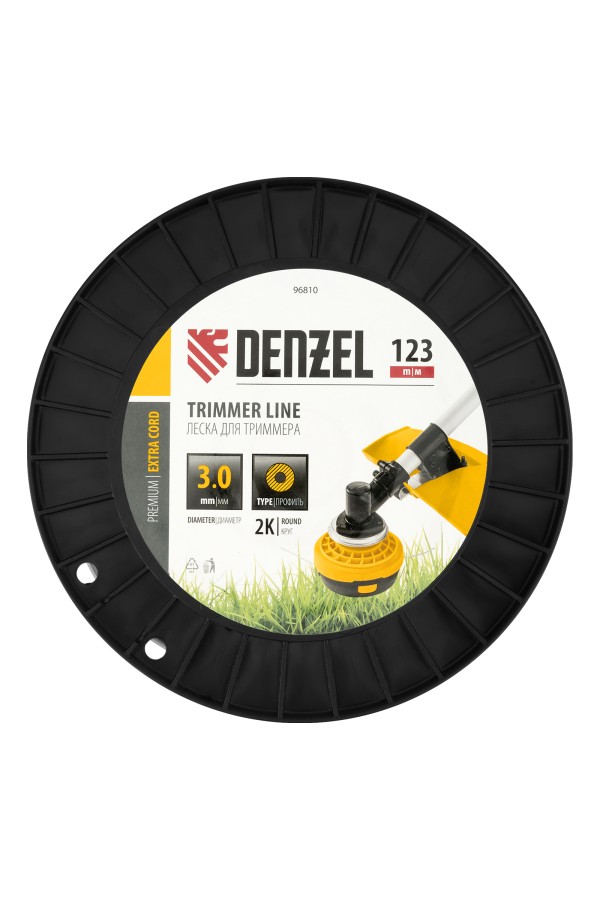 Леска для триммера двухкомпонентная круглая, 3,0мм х 123м, на DIN катушке EXTRA CORD Denzel
