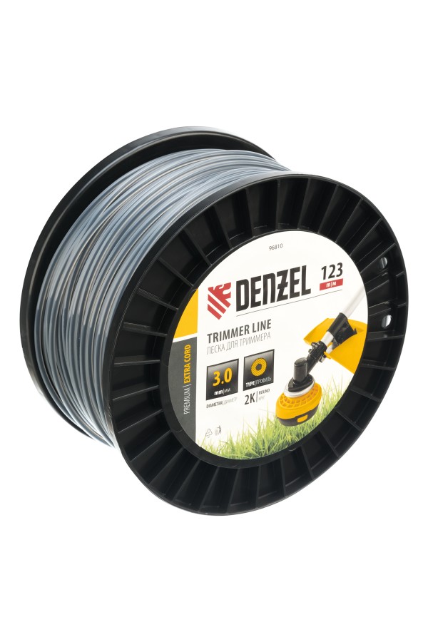 Леска для триммера двухкомпонентная круглая, 3,0мм х 123м, на DIN катушке EXTRA CORD Denzel