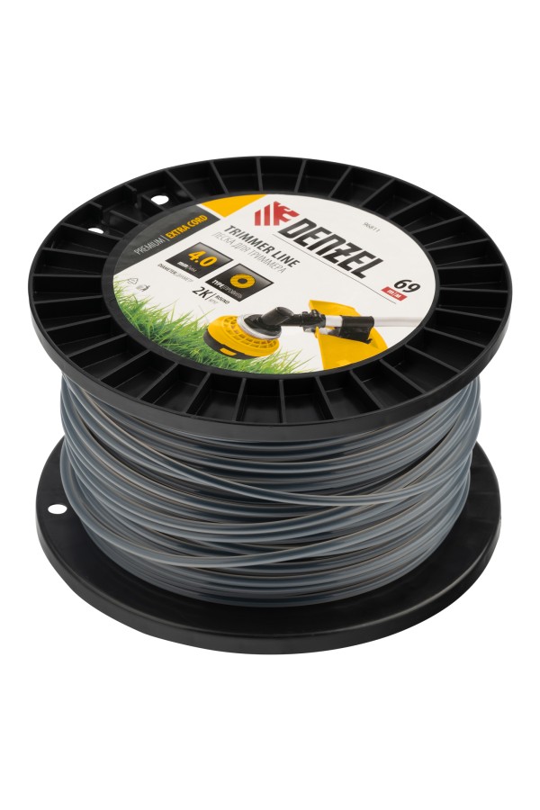 Леска для триммера двухкомпонентная круглая, 4,0мм х 69м, на DIN катушке EXTRA CORD Denzel