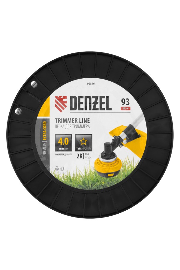 Леска для триммера двухкомпонентная звезда, 4,0мм х 93м, на DIN катушке EXTRA CORD Denzel