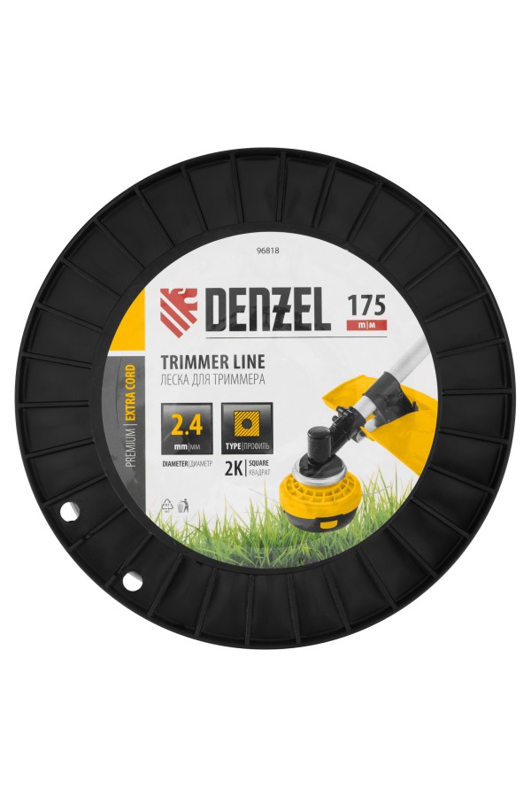 Леска для триммера двухкомпонентная квадрат, 2,4мм х 175м, на DIN катушке EXTRA CORD Denzel