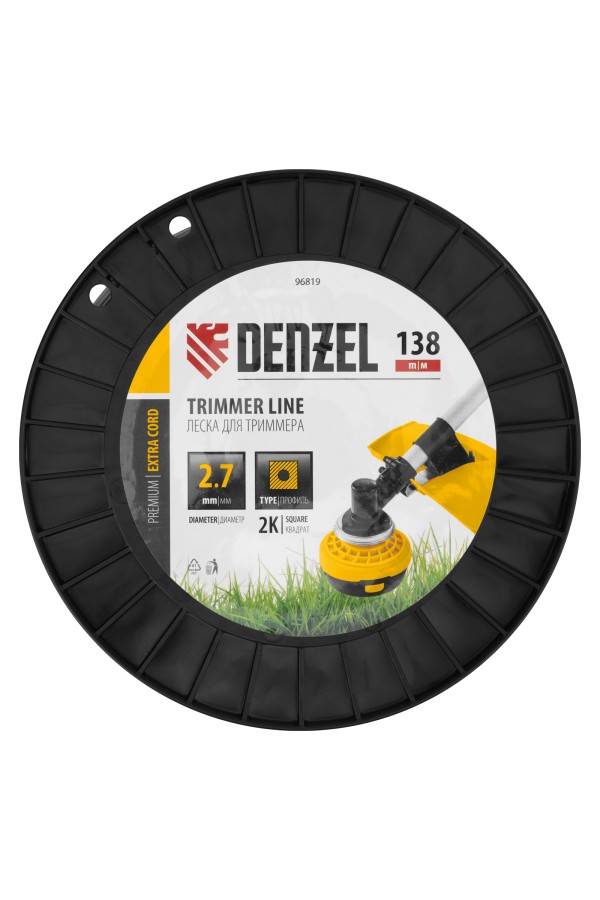 Леска для триммера двухкомпонентная квадрат, 2,7мм х 138м, на DIN катушке EXTRA CORD Denzel