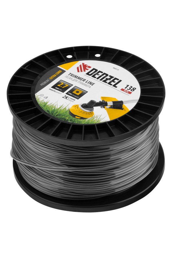 Леска для триммера двухкомпонентная квадрат, 2,7мм х 138м, на DIN катушке EXTRA CORD Denzel