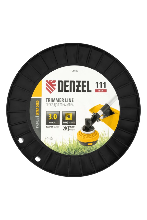 Леска для триммера двухкомпонентная квадрат, 3,0мм х 111м, на DIN катушке EXTRA CORD Denzel