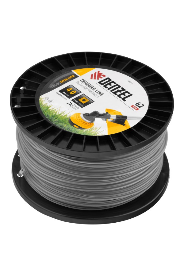 Леска для триммера двухкомпонентная квадрат, 4,0мм х 62м, на DIN катушке EXTRA CORD Denzel